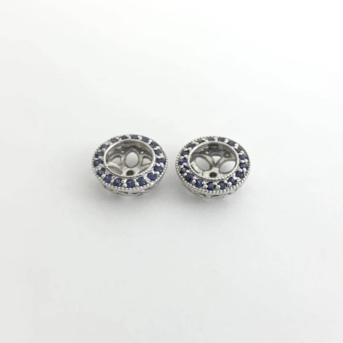 Round Sapphire Halo Earring Jackets Enhancers 14K White Gold for 1.50 CTW Stud - 7