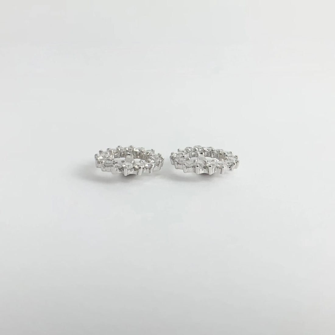 Round Diamond Halo Earring Jackets Enhancers 14K White Gold for 3.00 CTW Studs - 7