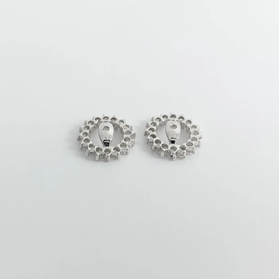 Round Diamond Halo Earring Jackets Enhancers 14K White Gold for 3.00 CTW Studs - 8