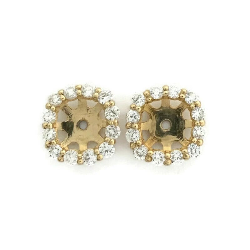 Cushion Diamond Halo Earring Jackets Enhancers 14K Yellow Gold for 1.50 CTW Stud - 2