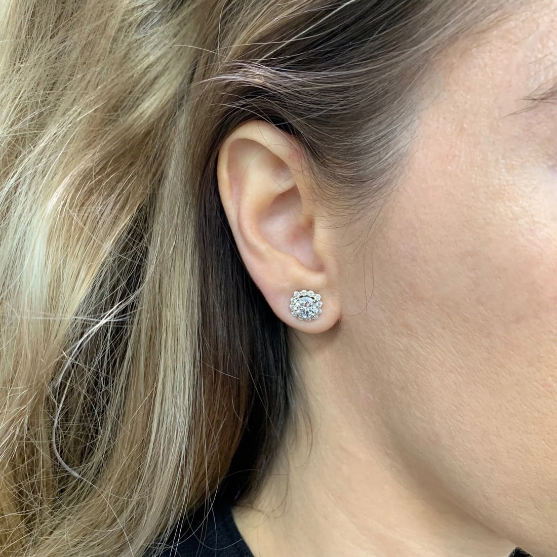 Cushion Diamond Halo Earring Jackets Enhancers 14K Yellow Gold for 1.50 CTW Stud - 6