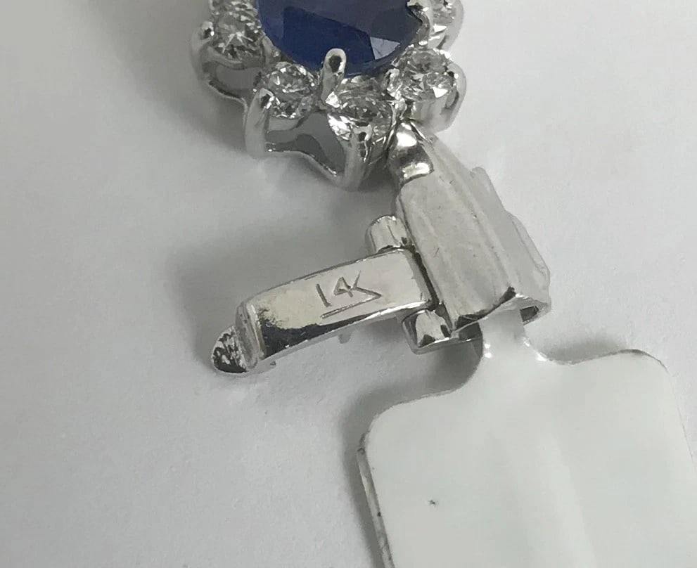 Blue Sapphire Diamond Halo Gemstone Bracelet 14K White Gold, 9.90 CTW, 7 Inches - 13