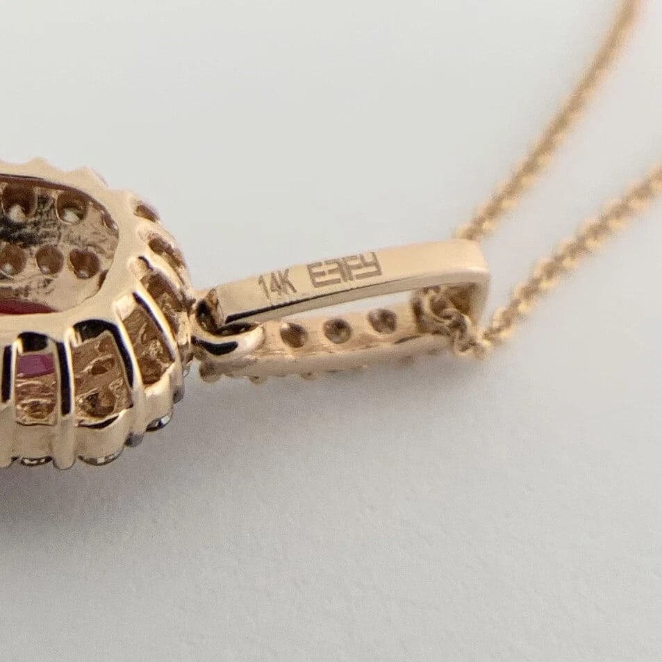 Ruby Cognac Diamond Black Rhodium Double Halo Pendant Necklace 14K Rose Gold - 10