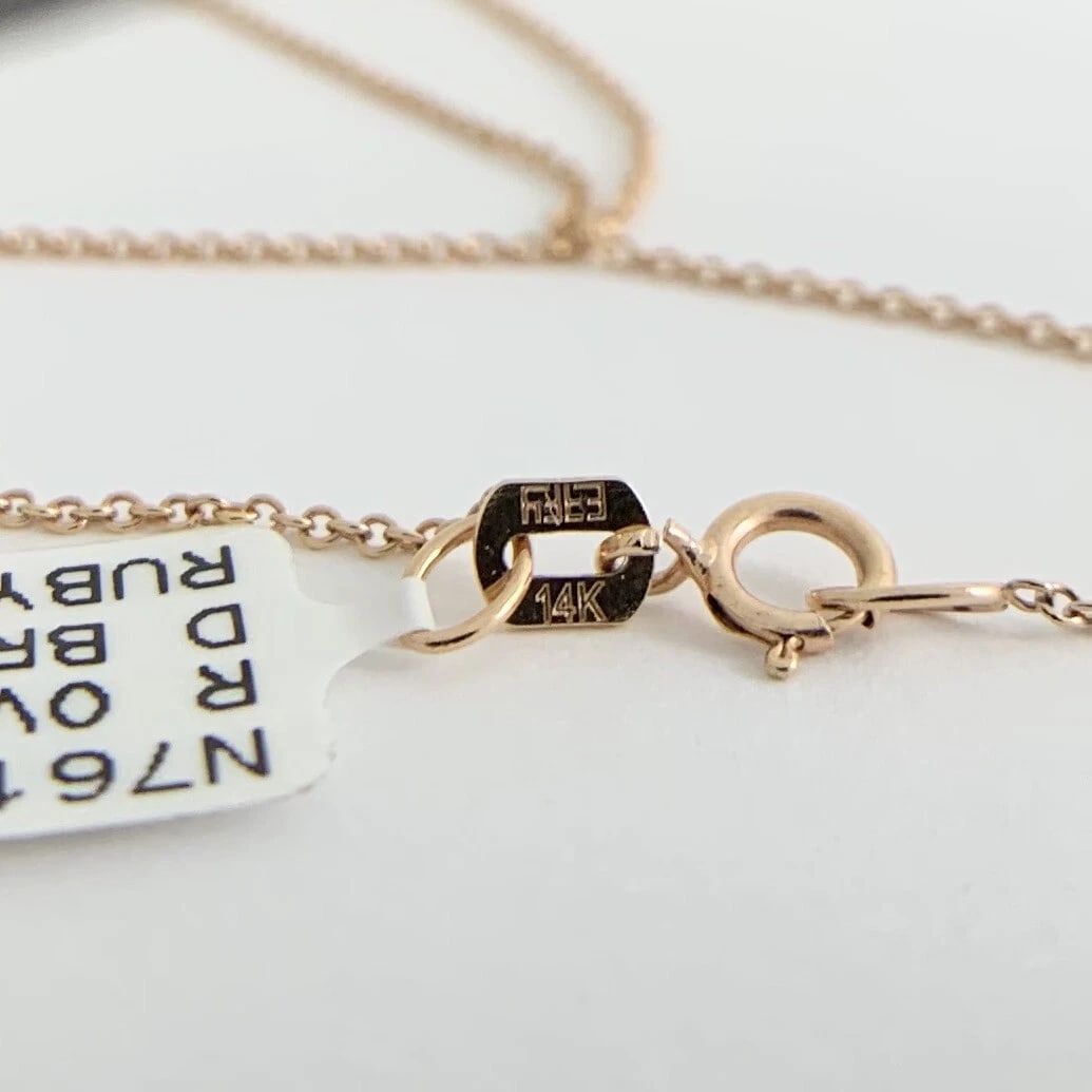 Ruby Cognac Diamond Black Rhodium Double Halo Pendant Necklace 14K Rose Gold - 12