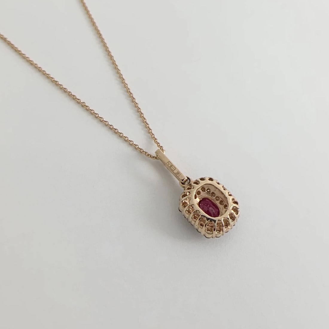 Ruby Cognac Diamond Black Rhodium Double Halo Pendant Necklace 14K Rose Gold - 9