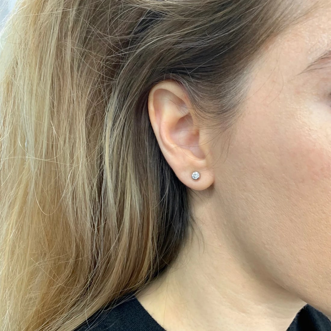 Round Bezel Diamond Stud Earrings 14K White Gold Push Backs .50 CTW - 5