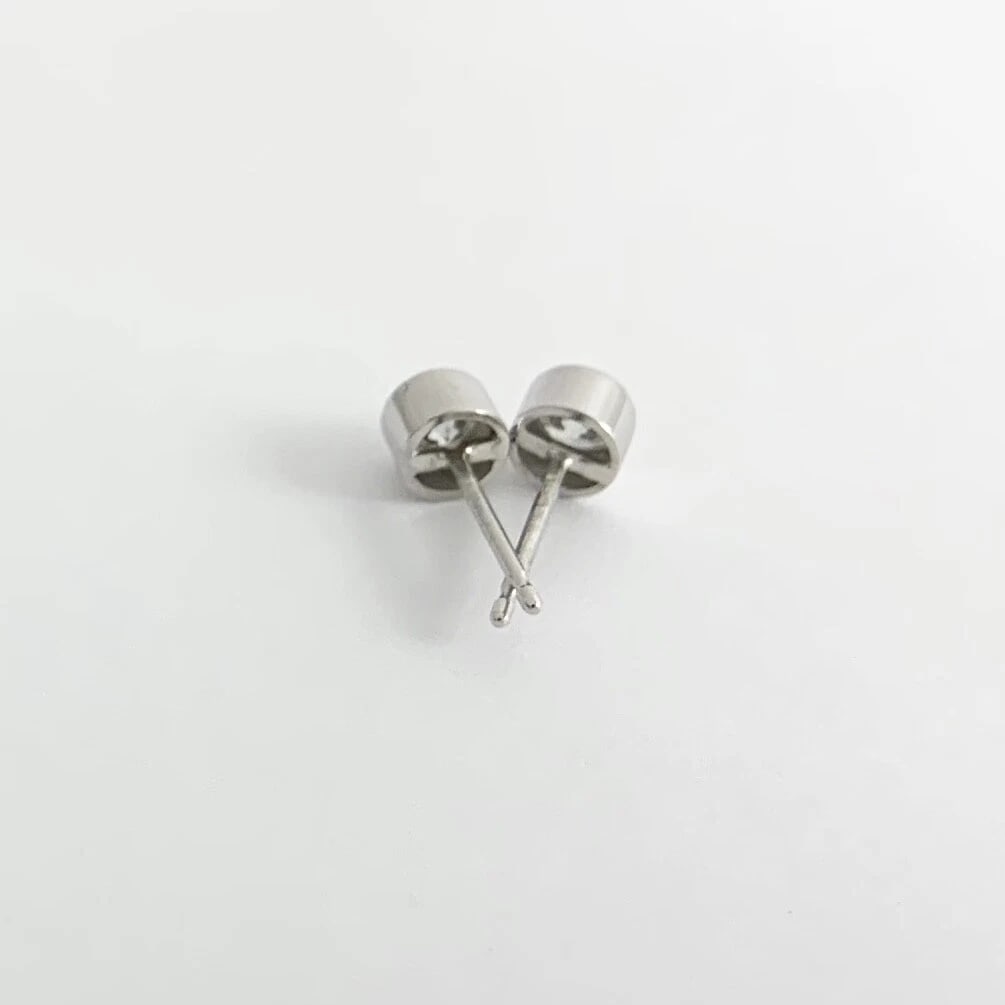 Round Bezel Diamond Stud Earrings 14K White Gold Push Backs .50 CTW - 8