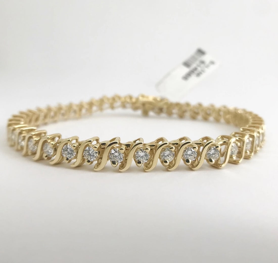 Diamond S-Link Tennis Bracelet 14K Yellow Gold, 3.60 CTW, 7 Inches, 5.4 mm - 11