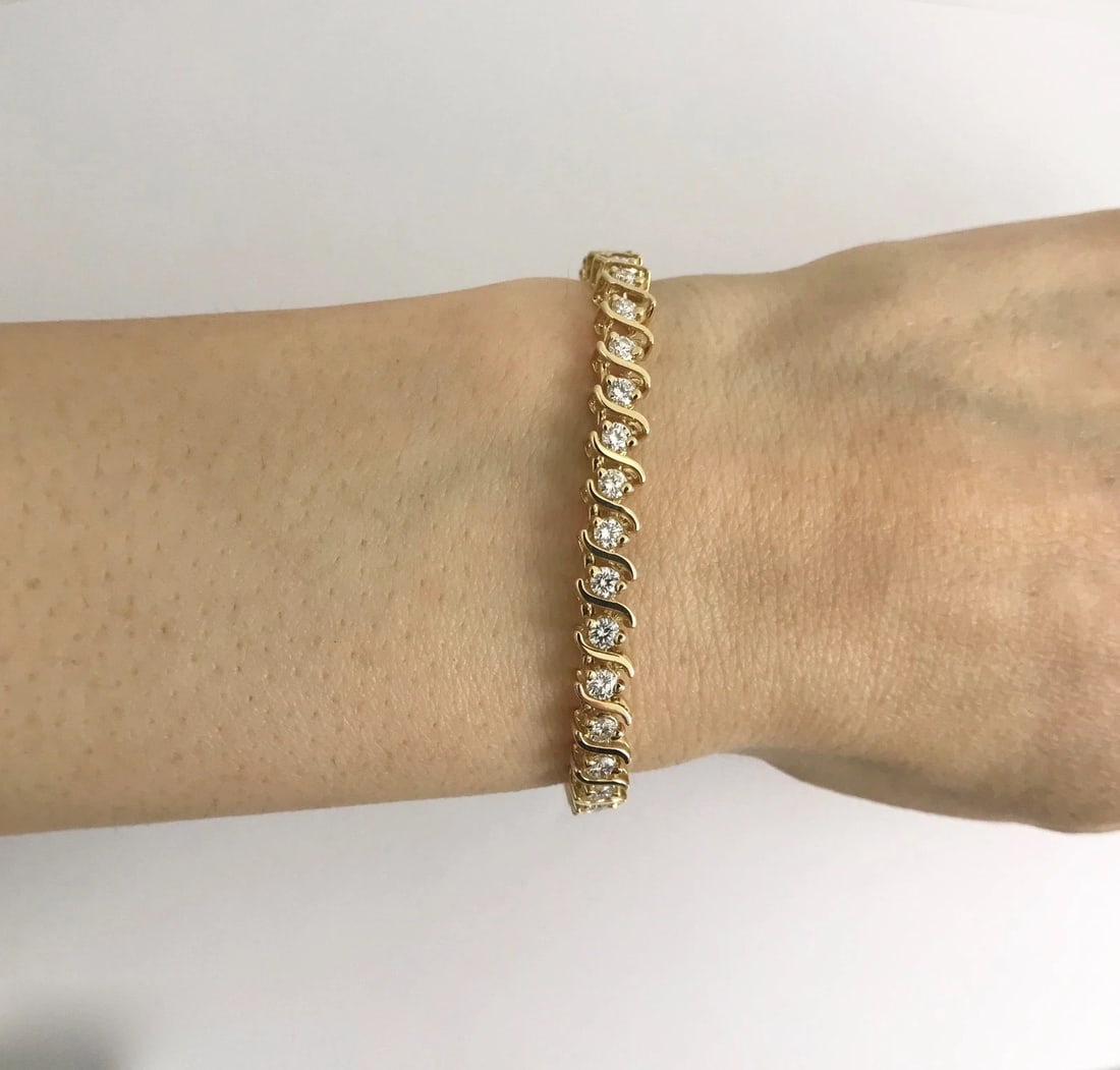 Diamond S-Link Tennis Bracelet 14K Yellow Gold, 3.60 CTW, 7 Inches, 5.4 mm - 4