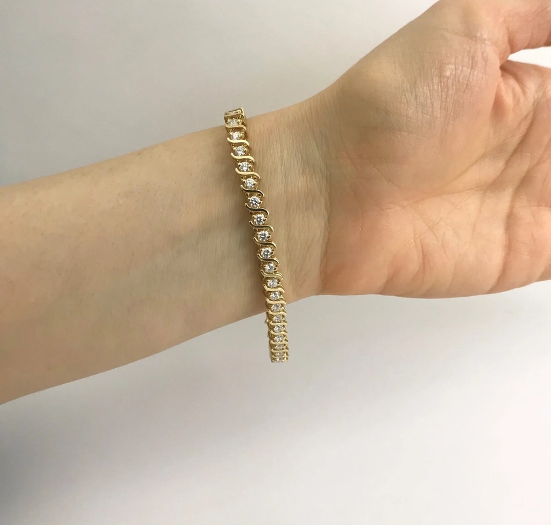 Diamond S-Link Tennis Bracelet 14K Yellow Gold, 3.60 CTW, 7 Inches, 5.4 mm - 6