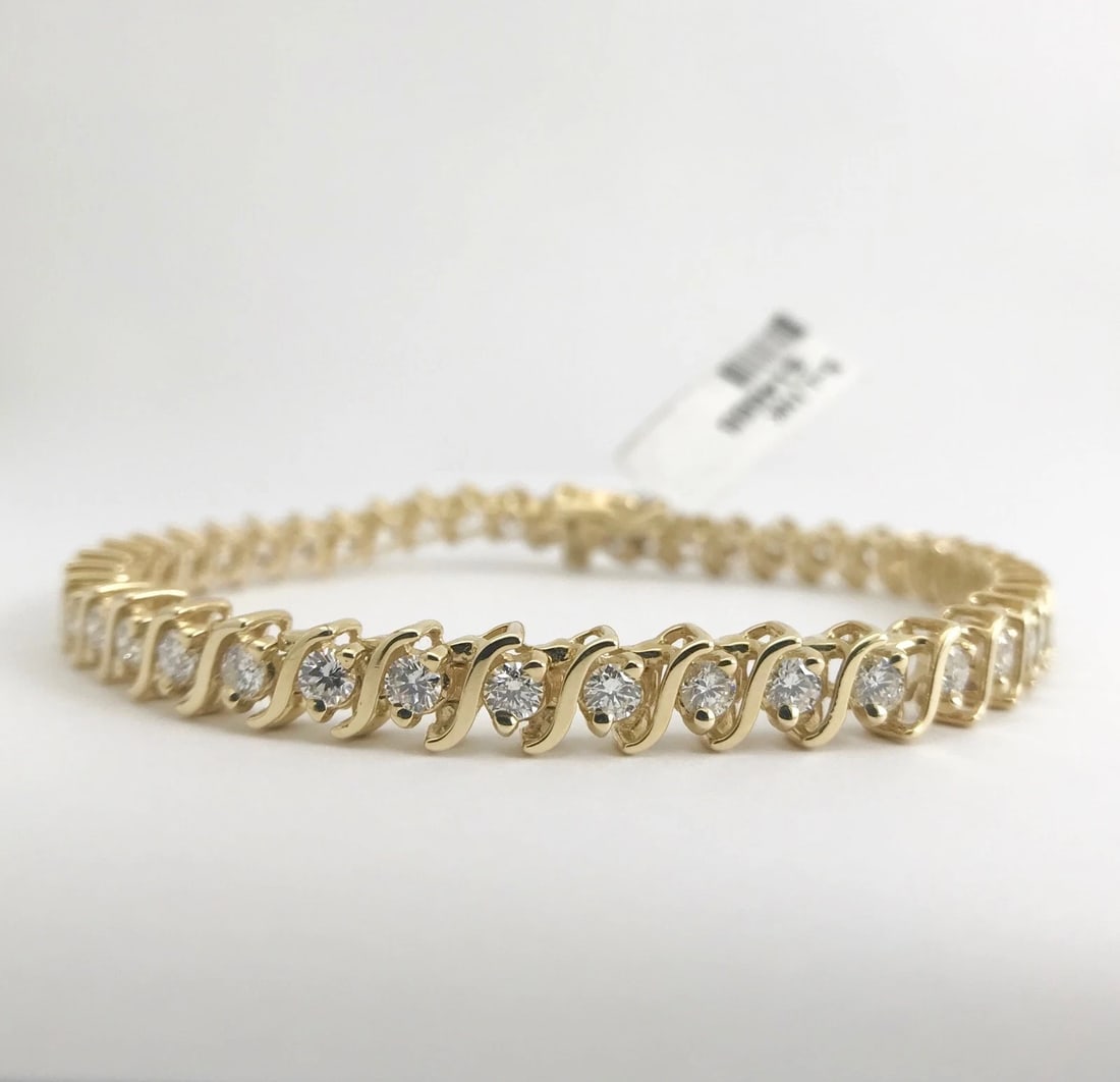 Diamond S-Link Tennis Bracelet 14K Yellow Gold, 3.60 CTW, 7 Inches, 5.4 mm - 7