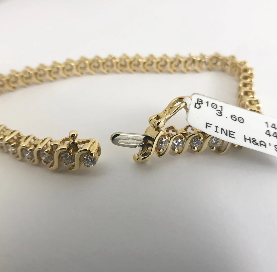 Diamond S-Link Tennis Bracelet 14K Yellow Gold, 3.60 CTW, 7 Inches, 5.4 mm - 9