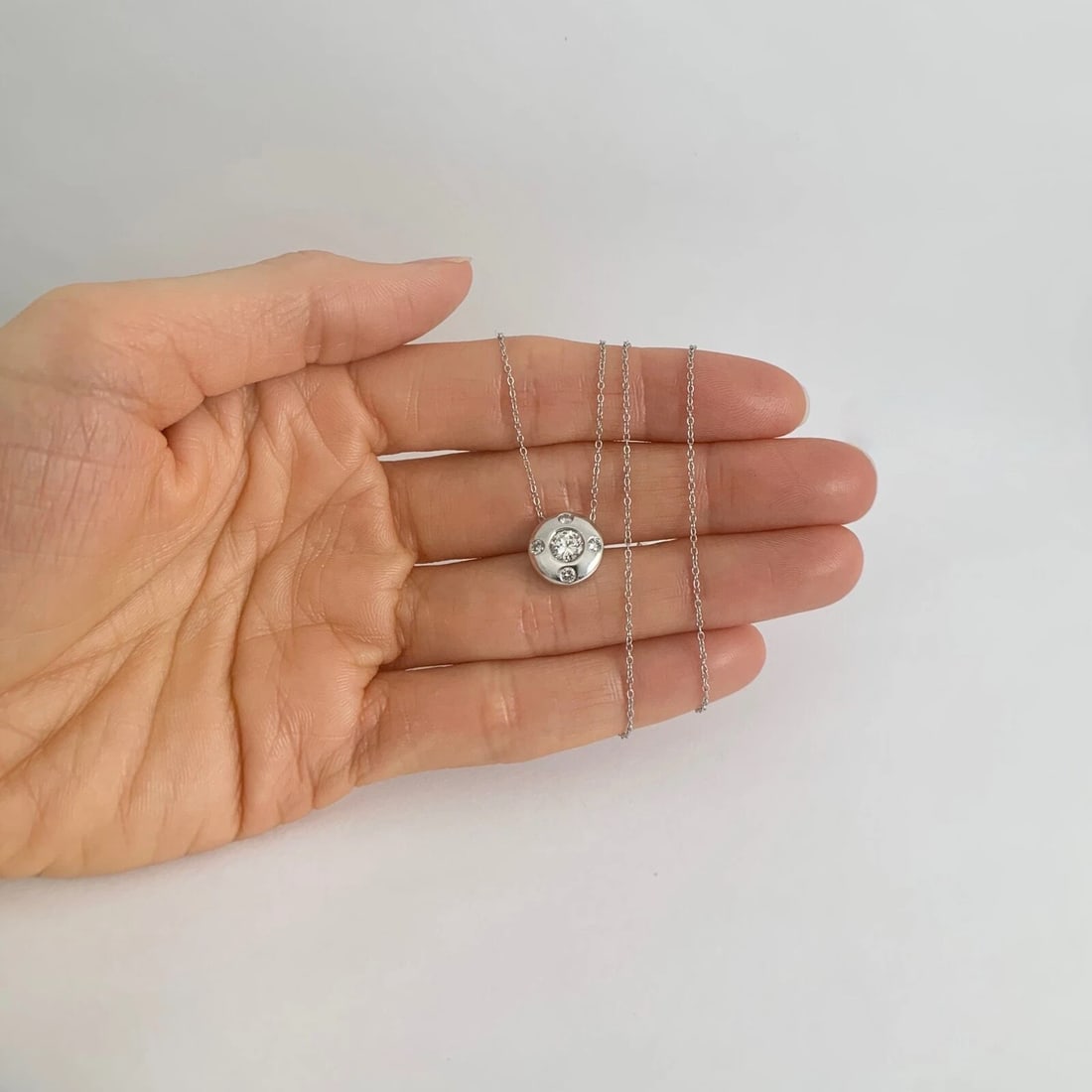 Diamond Burnished Bezel Halo Pendant Necklace 14K White Gold .60 CTW, 16 Inches - 3