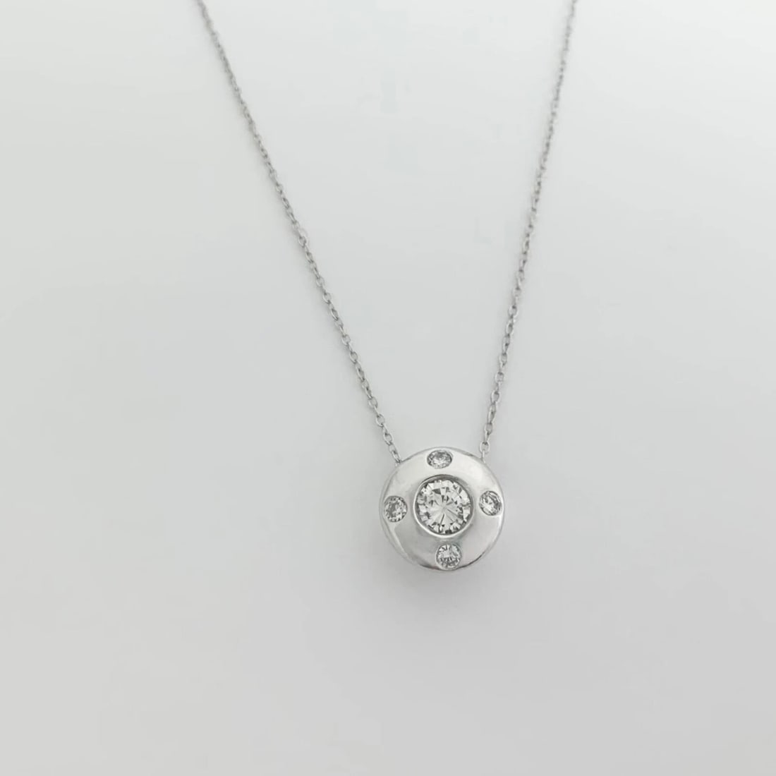 Diamond Burnished Bezel Halo Pendant Necklace 14K White Gold .60 CTW, 16 Inches - 7