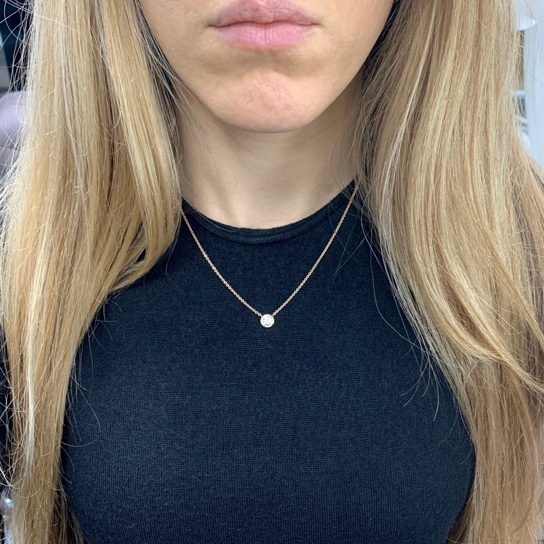 Solitaire Diamond Bezel Pendant Necklace 14K Rose Gold .56 CT, 16.75 Inches - 5