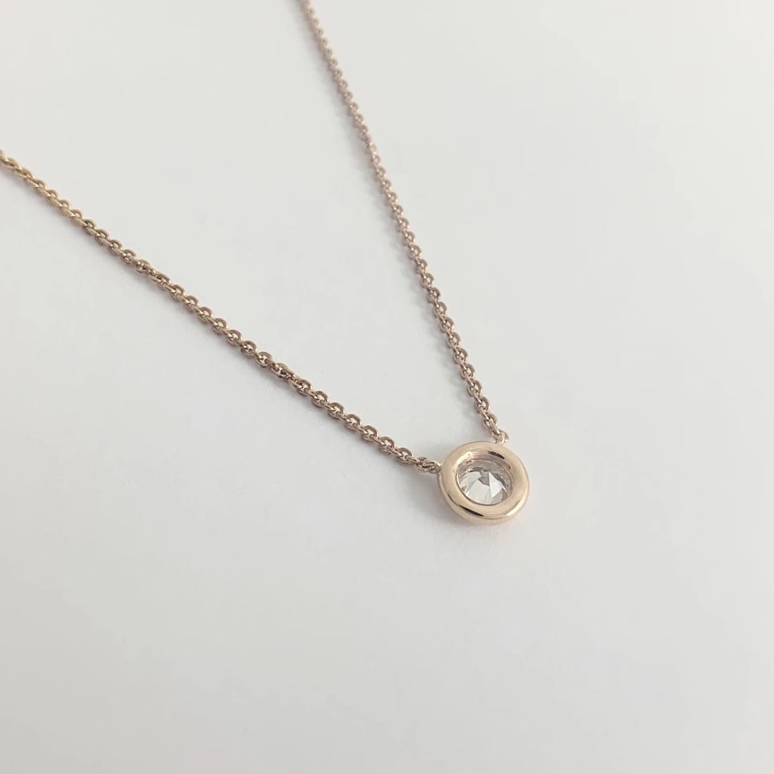 Solitaire Diamond Bezel Pendant Necklace 14K Rose Gold .56 CT, 16.75 Inches - 9