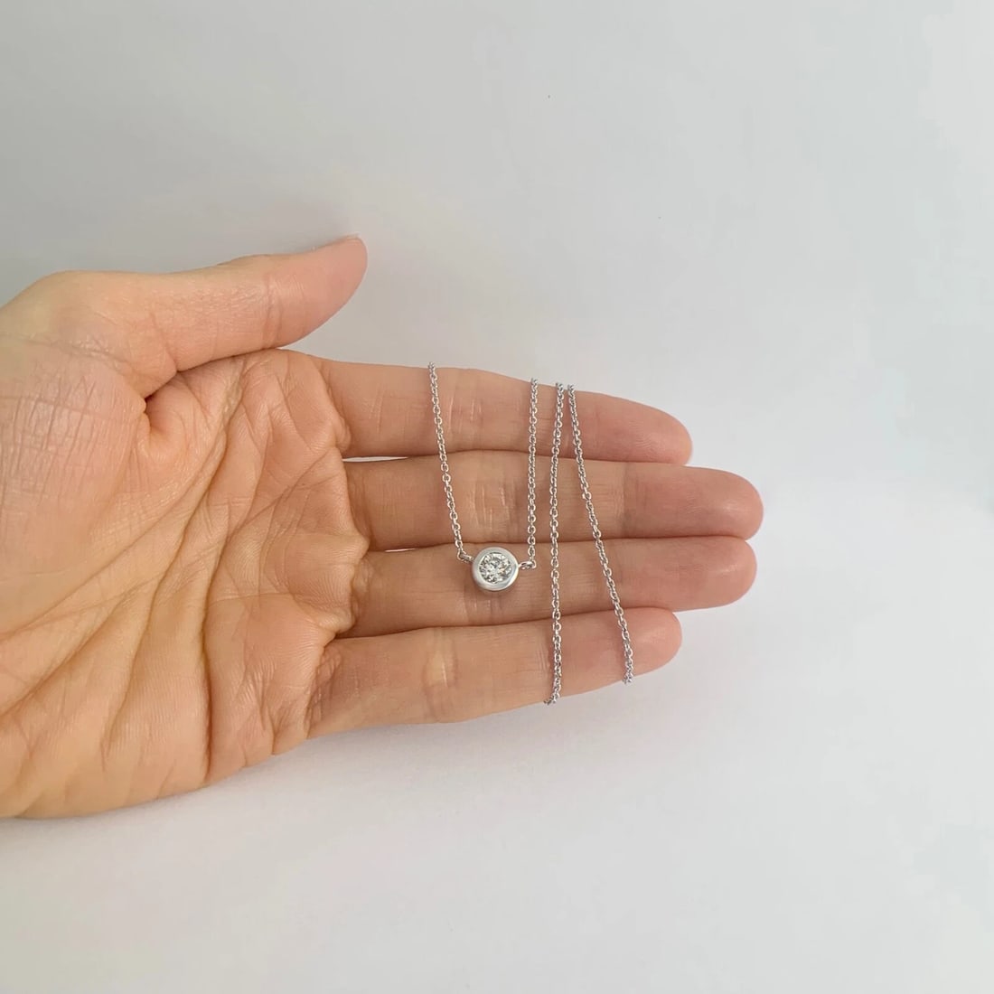 Round Solitaire Diamond Bezel Pendant Necklace 14K White Gold, .52 CT, 16 Inches - 3