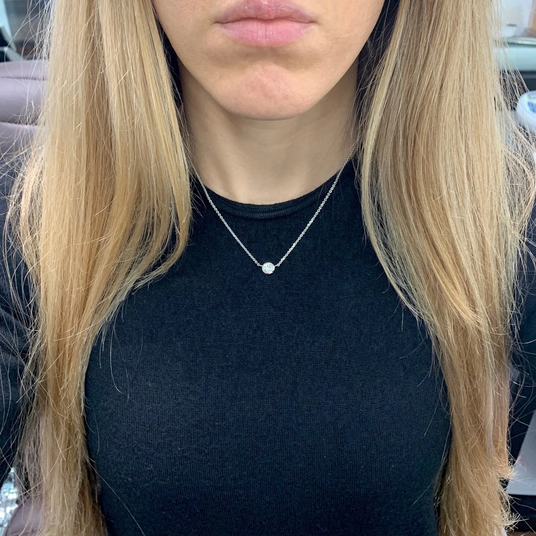 Round Solitaire Diamond Bezel Pendant Necklace 14K White Gold, .52 CT, 16 Inches - 5