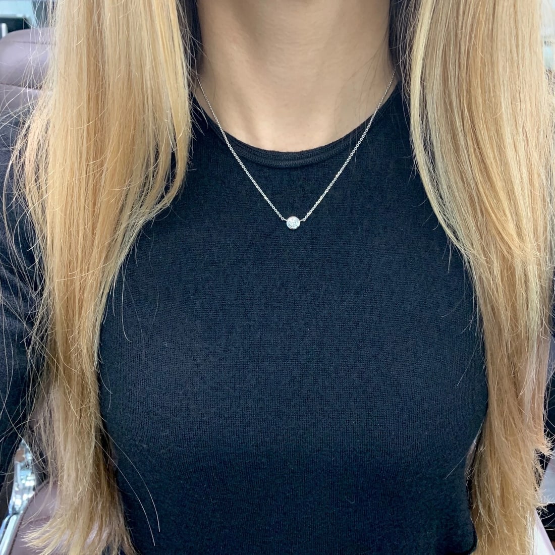 Round Solitaire Diamond Bezel Pendant Necklace 14K White Gold, .52 CT, 16 Inches - 6