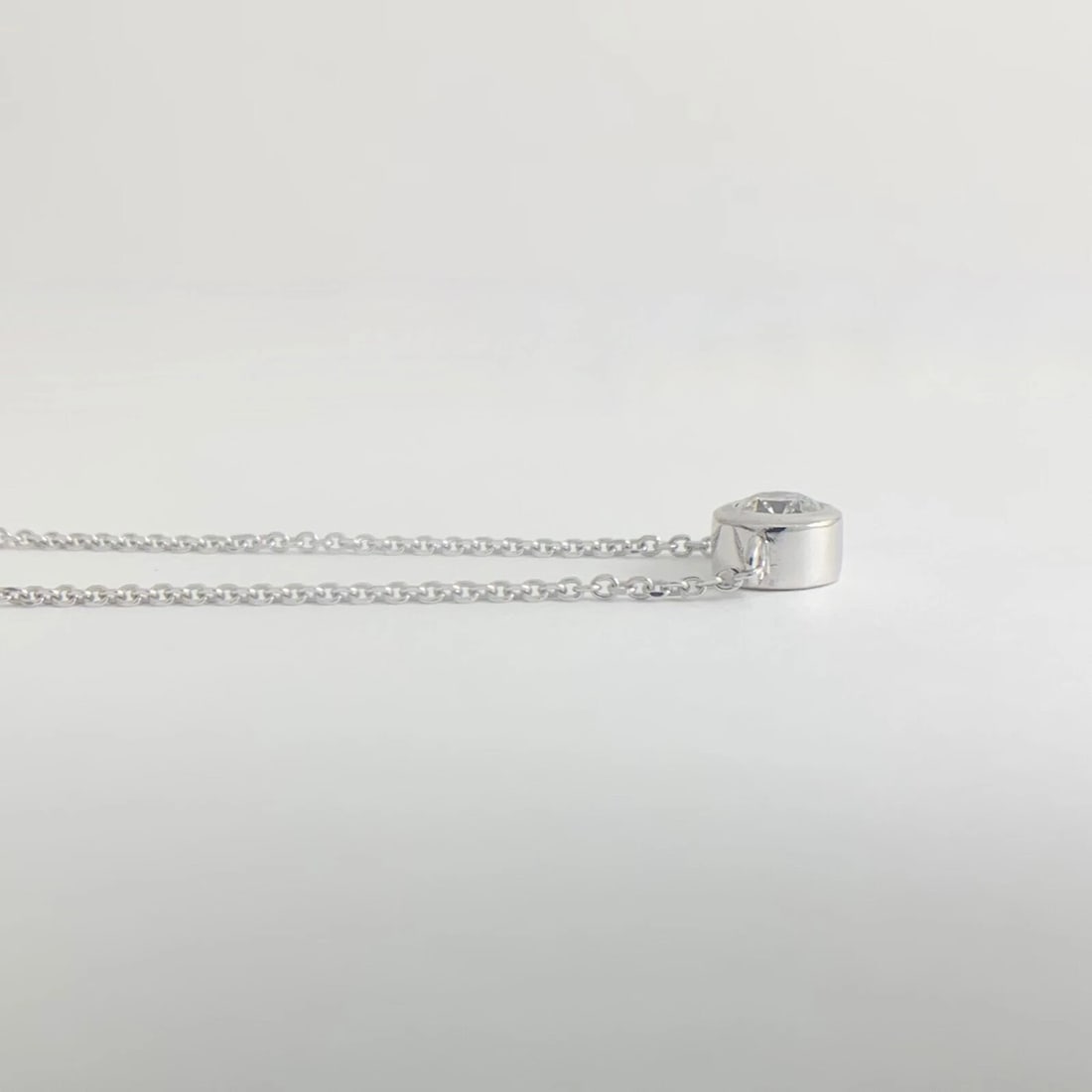 Round Solitaire Diamond Bezel Pendant Necklace 14K White Gold, .52 CT, 16 Inches - 9