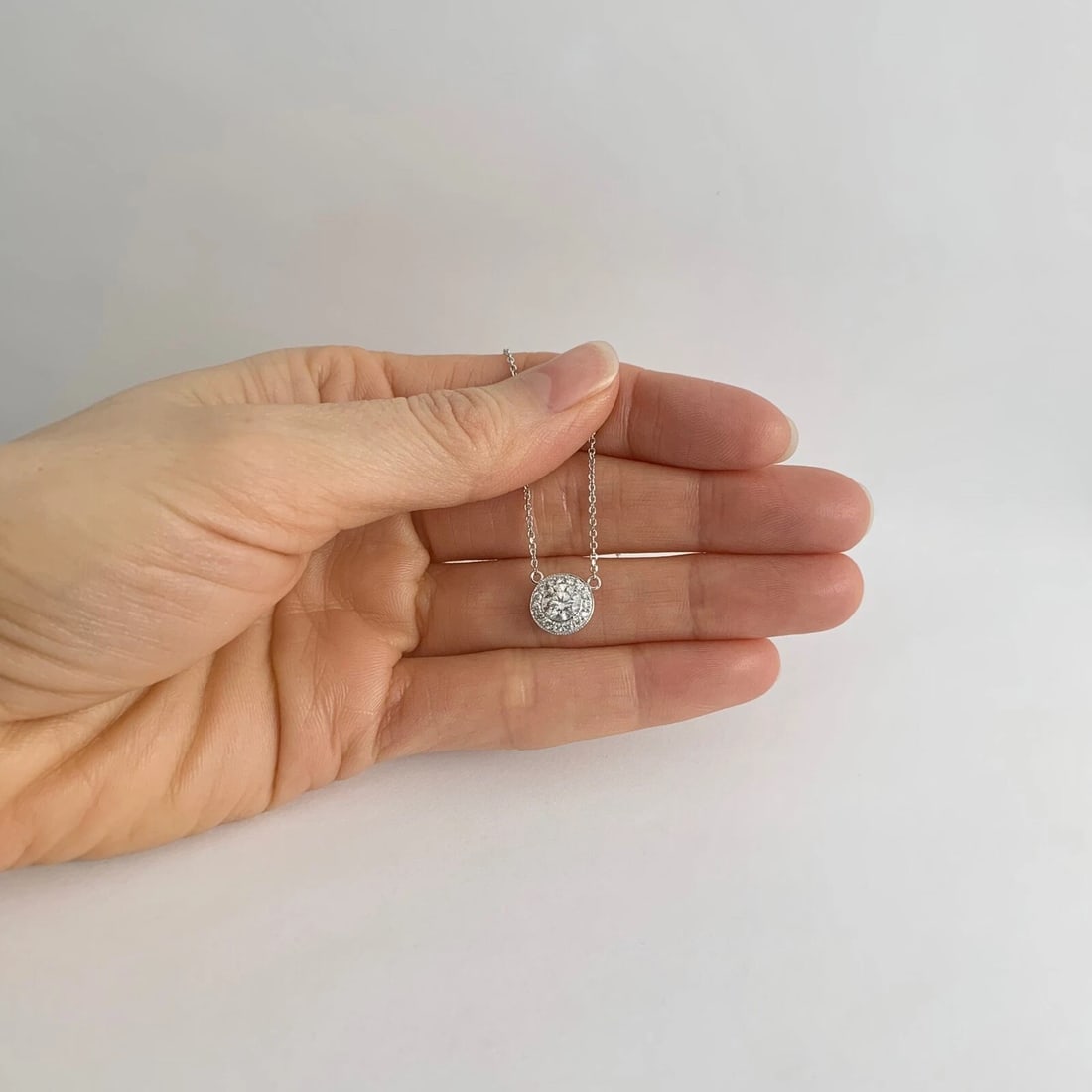 Round Diamond Milgrain Halo Pendant Necklace 14K White Gold, .79 CTW, 16 Inches - 4