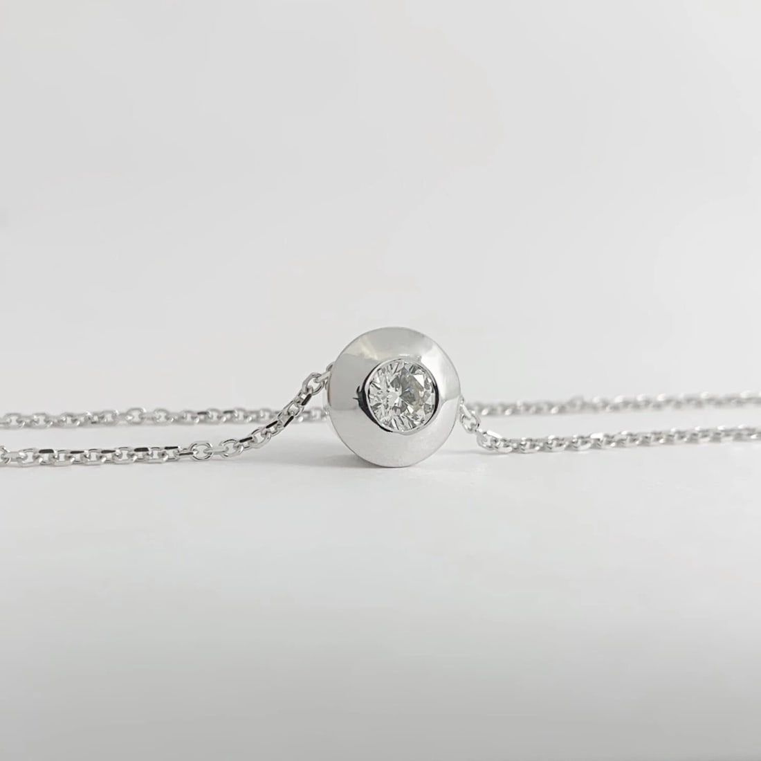 Round Solitaire Diamond Wide Bezel Pendant Necklace 14K White Gold, .22 CT - 7