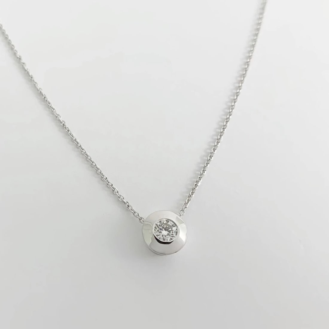 Round Solitaire Diamond Wide Bezel Pendant Necklace 14K White Gold, .22 CT - 8