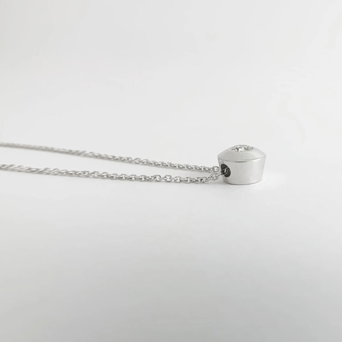 Round Solitaire Diamond Wide Bezel Pendant Necklace 14K White Gold, .22 CT - 9