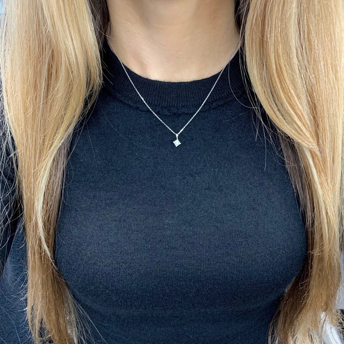 Princess Solitaire Diamond Pendant Necklace 14K White Gold, .51 CT, 16 Inches - 6