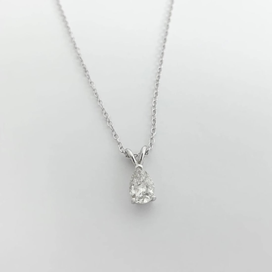 Pear Solitaire Diamond Teardrop Pendant Necklace 14K White Gold, .82 CT - 7