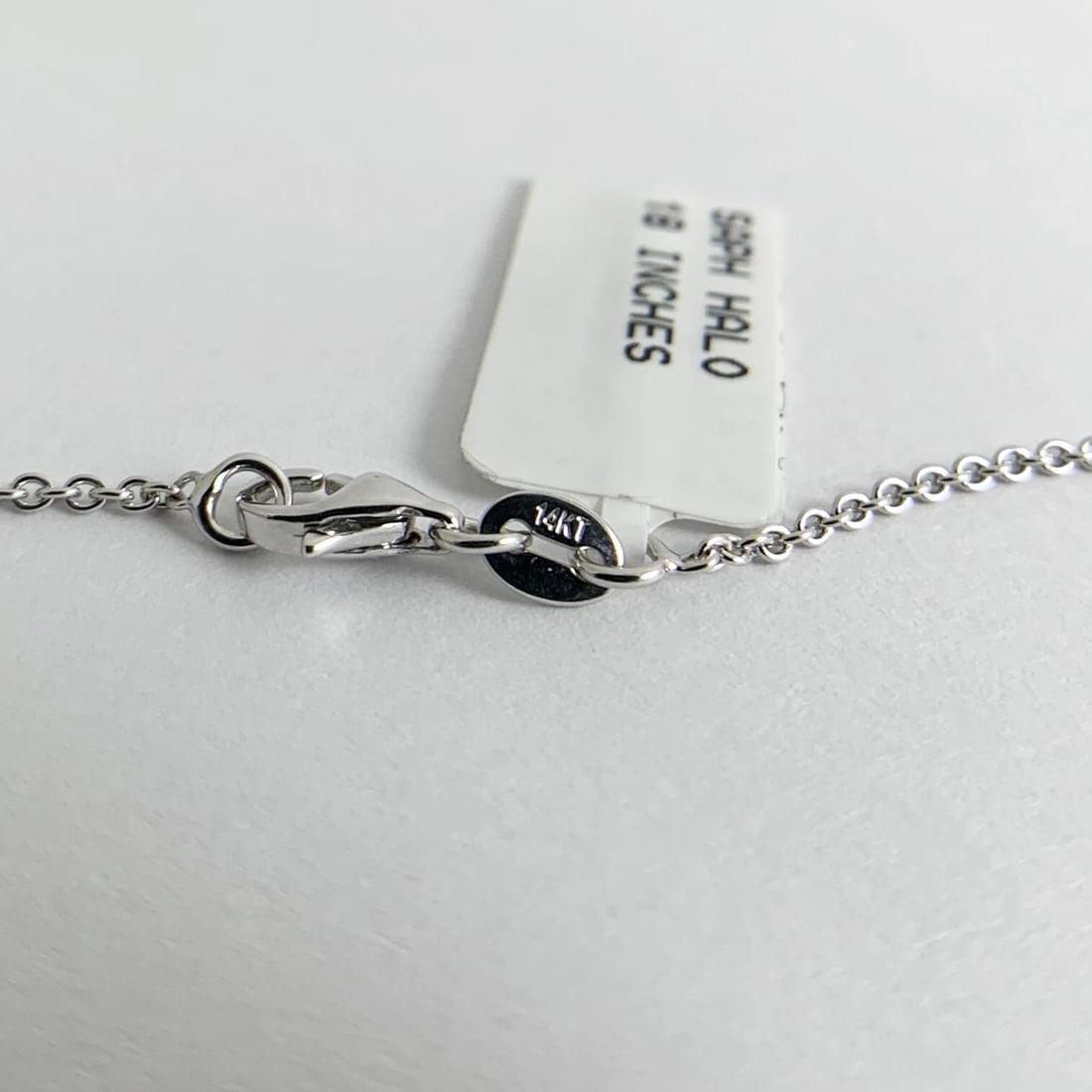 Round Blue Sapphire Diamond Halo Pendant Necklace 14K White Gold .86 CTW - 11