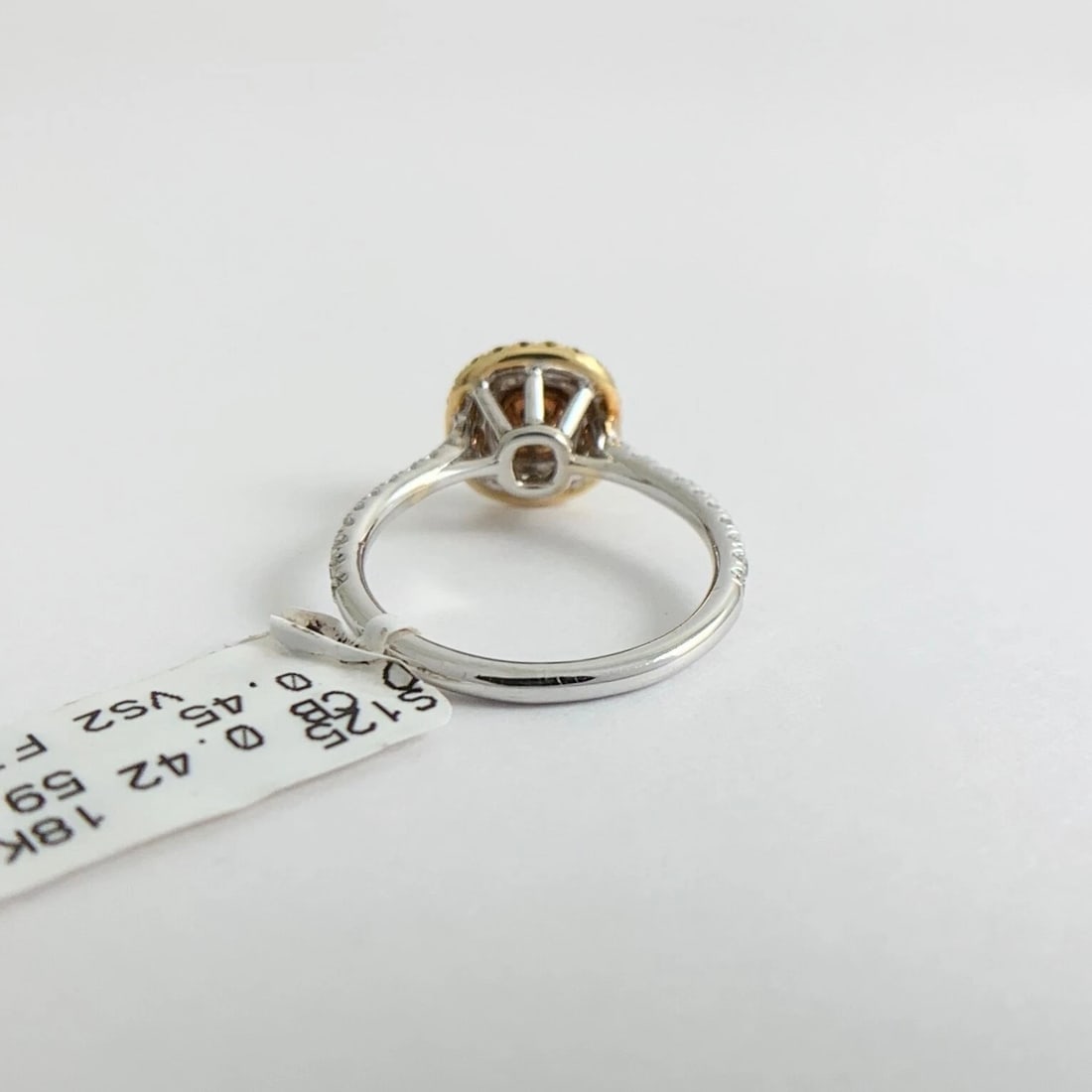 Fancy Orange Yellow Cushion Diamond Double Halo Ring 18K White Gold .87 CTW - 10