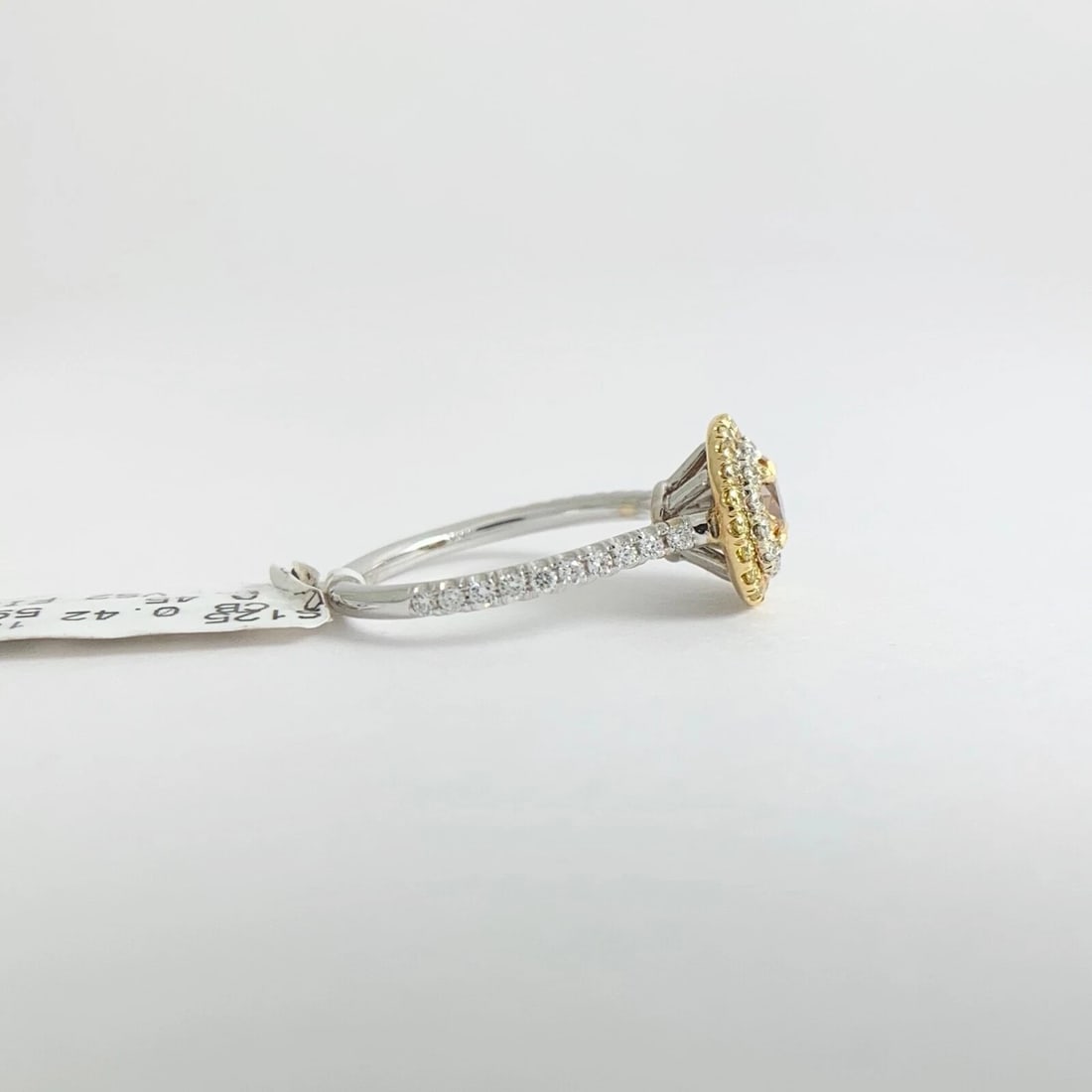 Fancy Orange Yellow Cushion Diamond Double Halo Ring 18K White Gold .87 CTW - 11