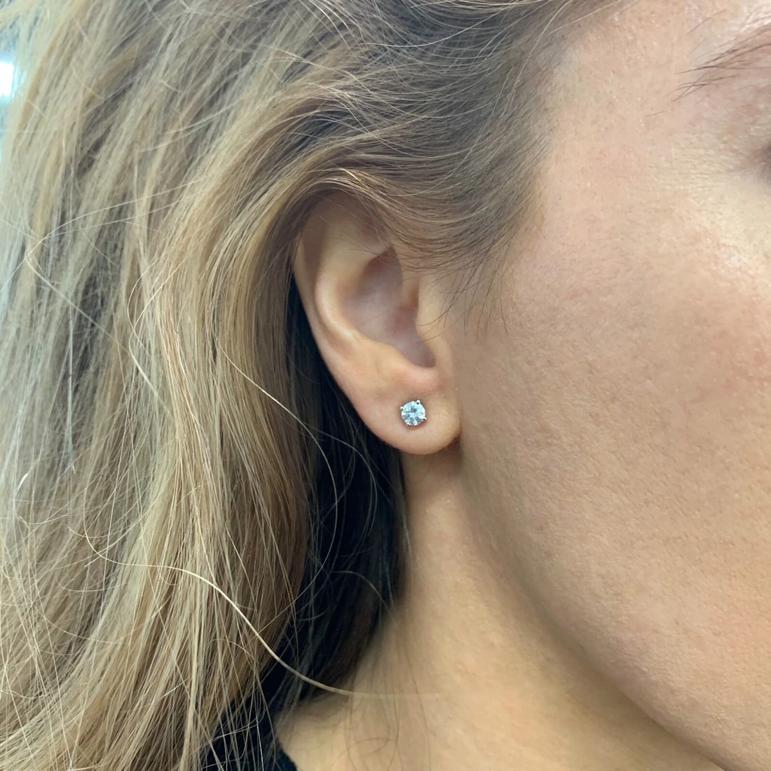 Round Diamond Stud Earrings 14K White Gold 4-Prong Basket Push Backs, .81 CTW - 5