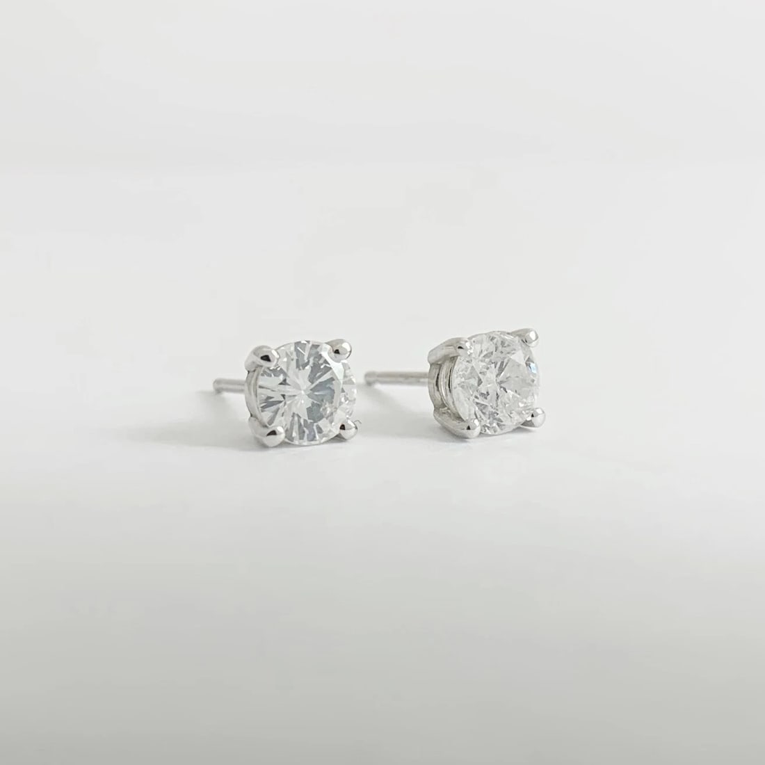 Round Diamond Stud Earrings 14K White Gold 4-Prong Basket Push Backs, .81 CTW - 6