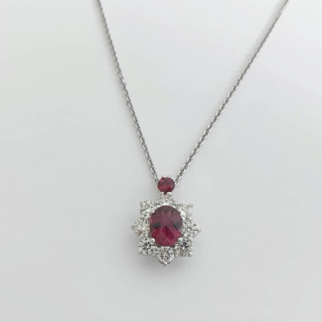 Oval Pink Tourmaline Diamond Halo Pendant Necklace 14K White Gold, 4.11 CTW - 7