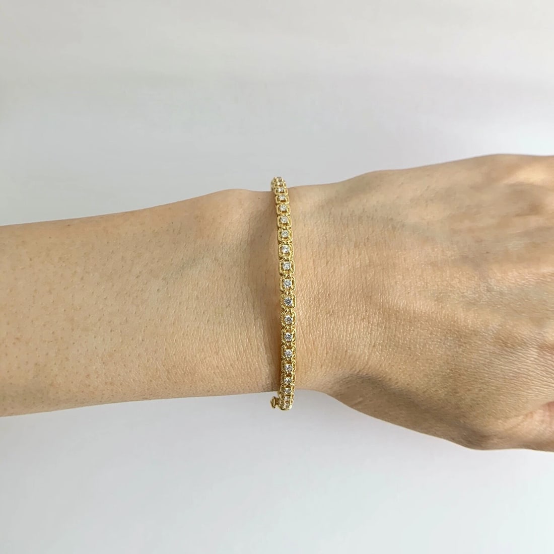 Milgrain Halo Diamond Bangle Bracelet 18K Yellow Gold, .59 CTW, 10.07 Grams - 4