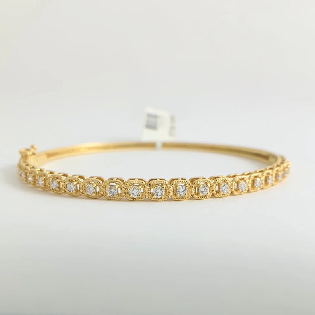 Milgrain Halo Diamond Bangle Bracelet 18K Yellow Gold, .59 CTW, 10.07 Grams - 8