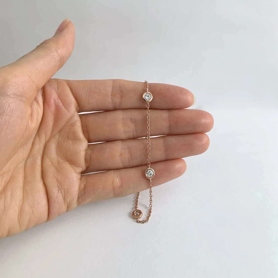 Round Bezel Diamond Station Bracelet 14K Pink Rose Gold 1.01 CTW, 2.63 Grams - 3