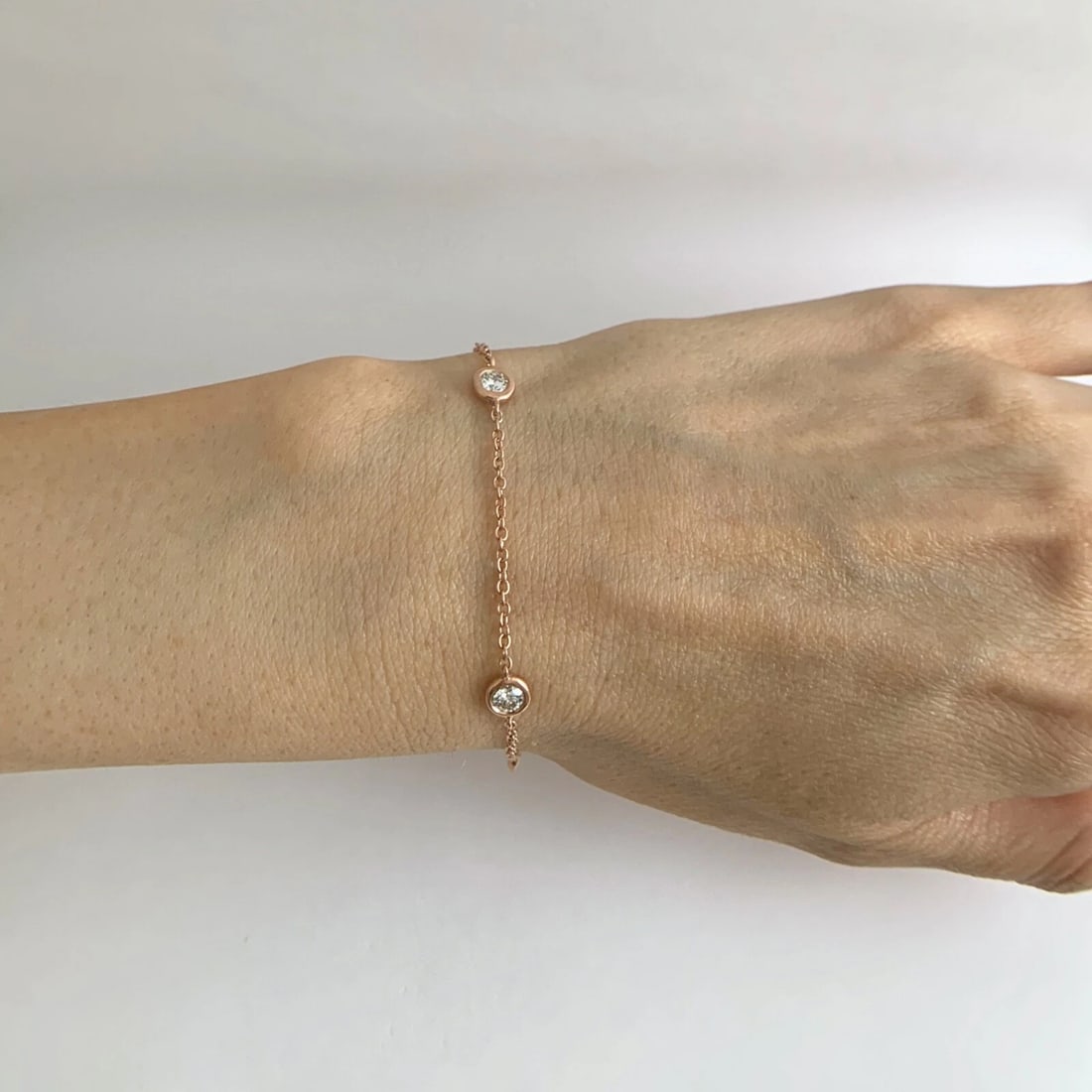 Round Bezel Diamond Station Bracelet 14K Pink Rose Gold 1.01 CTW, 2.63 Grams - 4