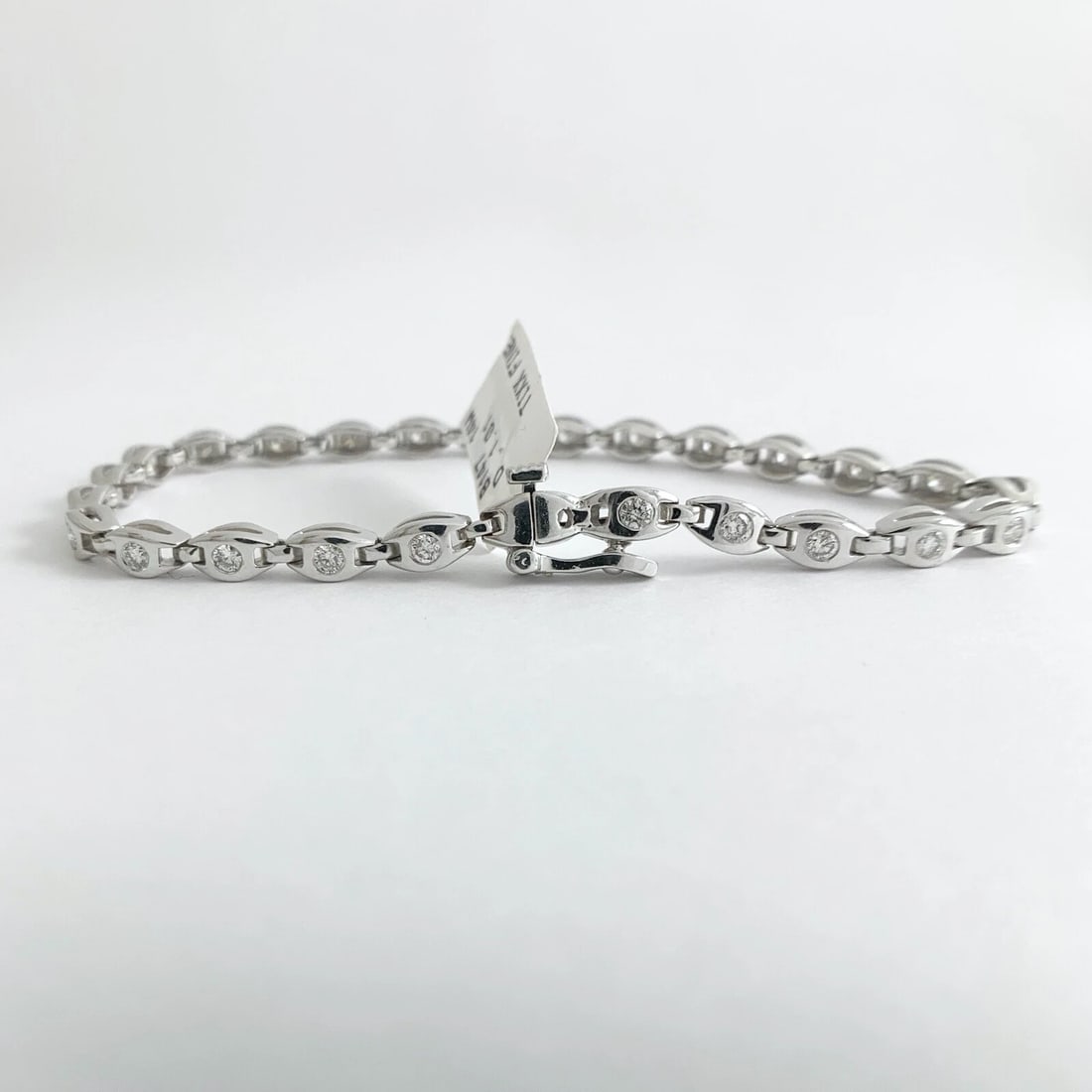 Oval Link Burnished Diamond Tennis Bracelet 14K White Gold, 1.01 CTW, 10.88 Gram - 8