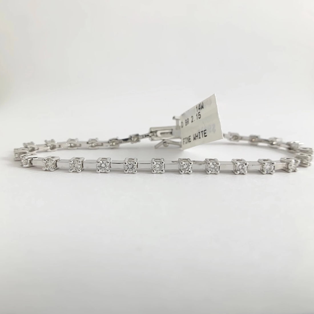 Round Bar Link Diamond Tennis Bracelet 14K White Gold, 1.65 CTW, 12.10 Grams - 7