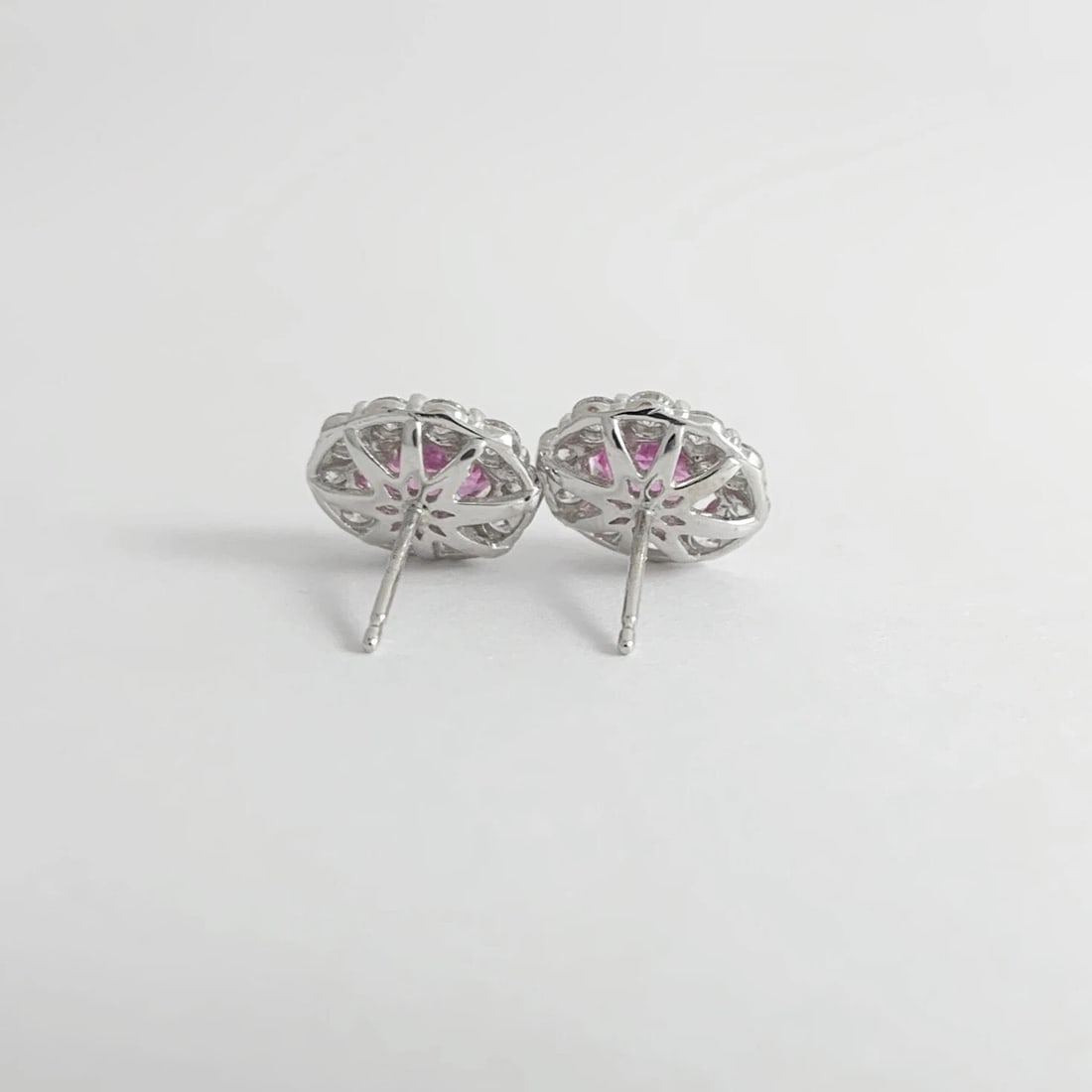Oval Pink Sapphire Diamond Halo Stud Earrings 14K White Gold, 2.80 CTW, 2.88 Gr - 8