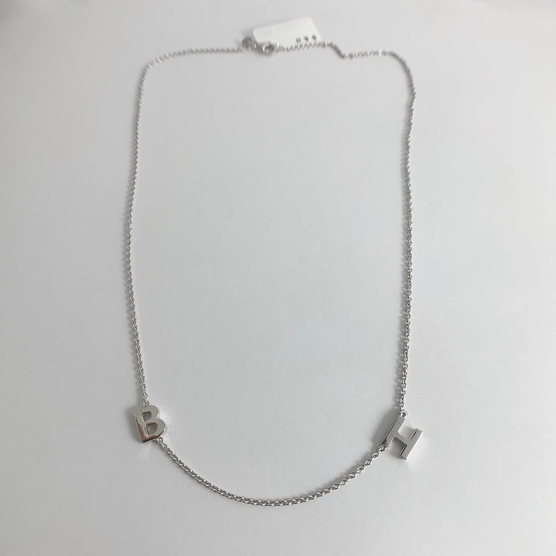 Letter B H Initial Charm Station Necklace 14K White Gold, 16 Inches, 3.80 Grams - 8