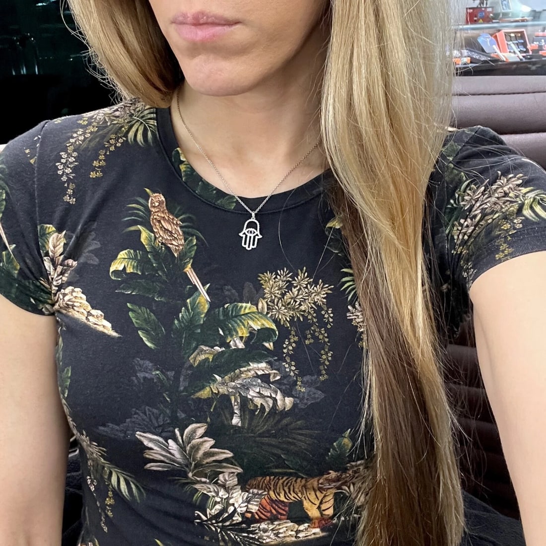 Blue Sapphire Diamond Hamsa Hand Evil Eye Pendant Necklace 14K White Gold - 5