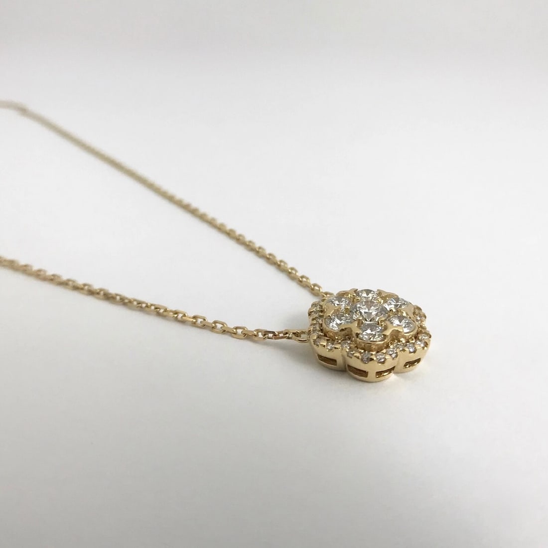 Round Diamond Flower Cluster Halo Pendant Necklace 14K Yellow Gold, .93 CTW - 9