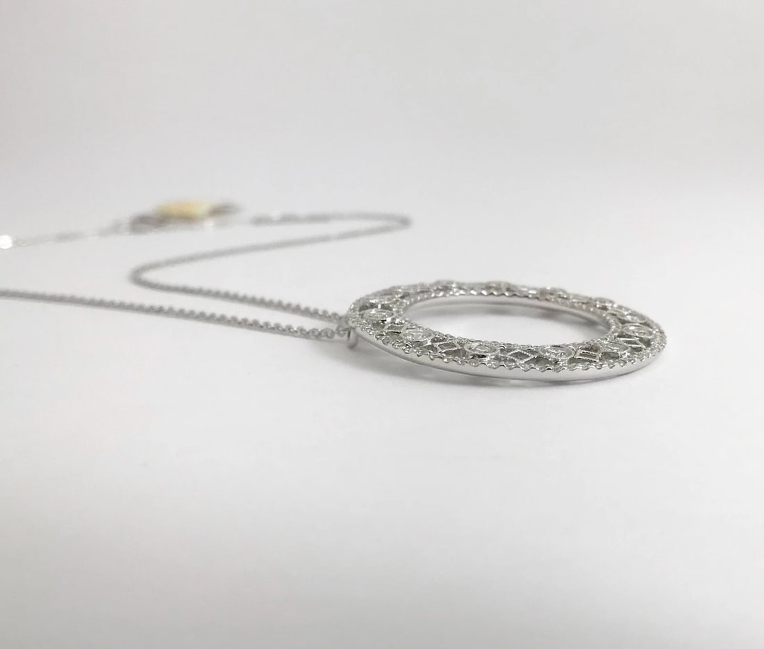 Italian Diamond Circle Pendant Necklace in 18K White Gold 1.28 CTW, 6.12 Grams - 10