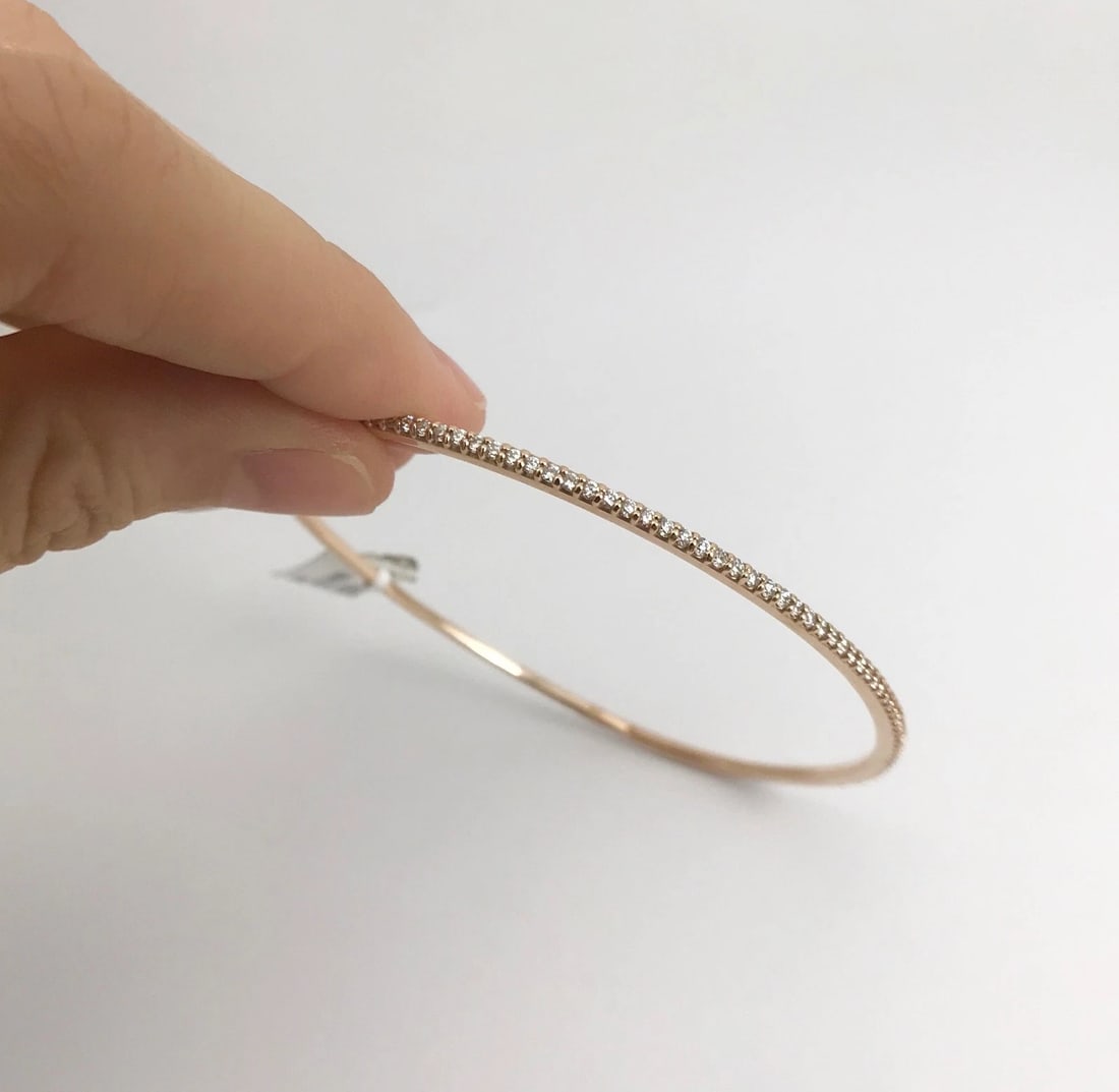 Diamond Eternity Bangle Bracelet in 14K Pink Rose Gold, 1.50 CTW, 7.47 Grams - 11