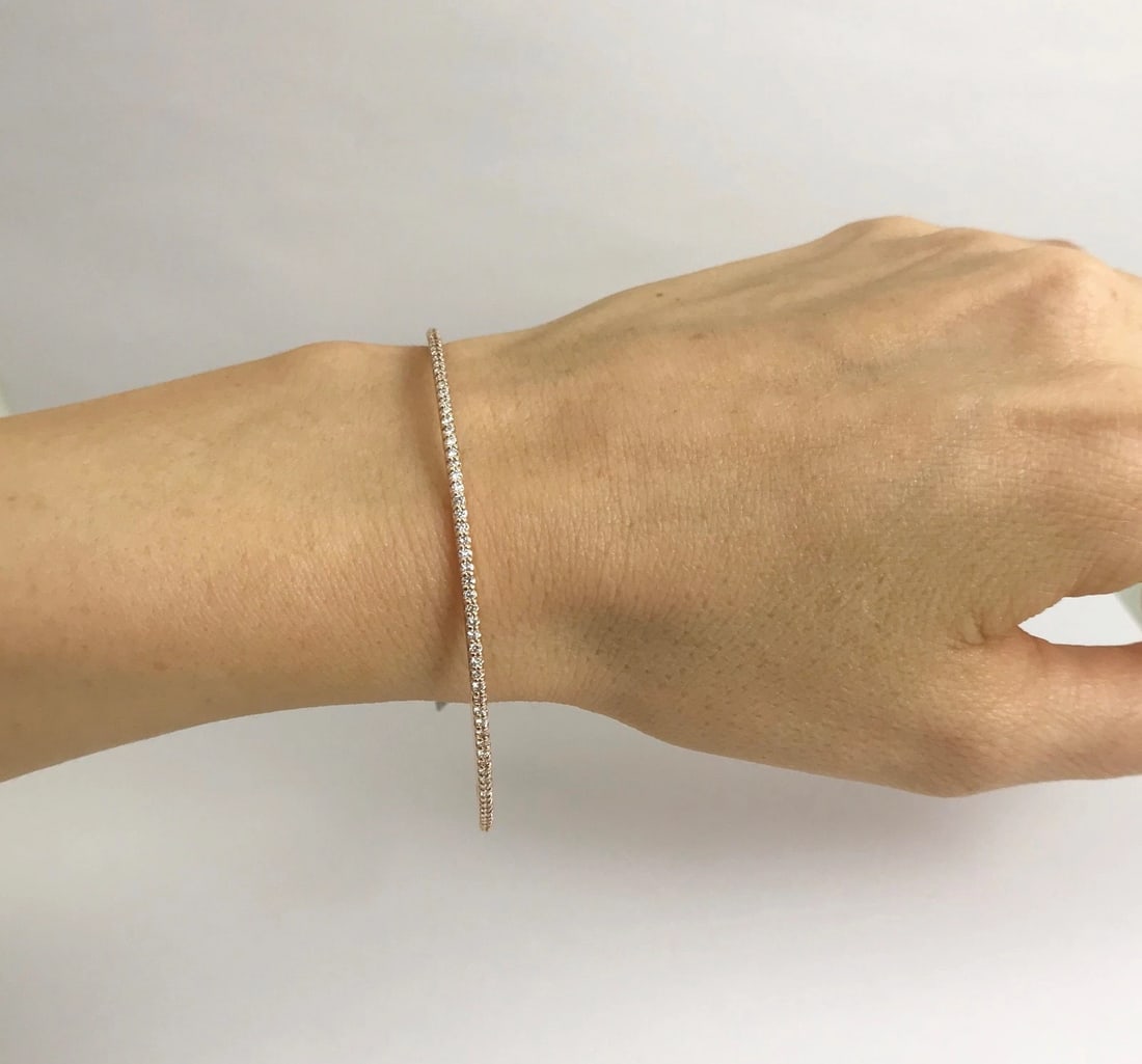 Diamond Eternity Bangle Bracelet in 14K Pink Rose Gold, 1.50 CTW, 7.47 Grams - 4