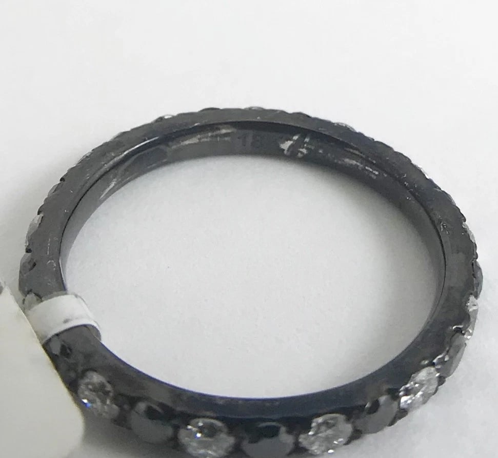 Black White Diamond Eternity Band Ring 18K Black Gold .90 CTW, Size 4.5, 1.75 Gr - 12